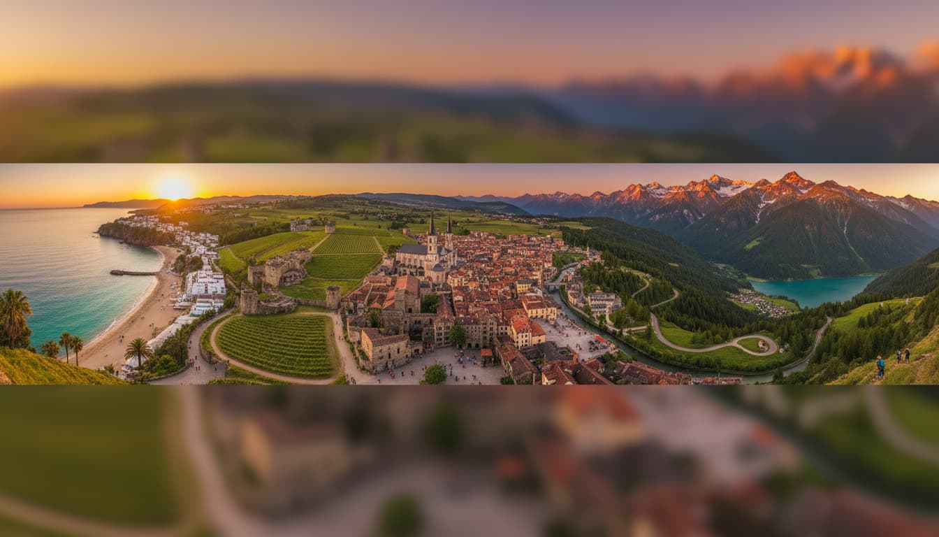 Vue aérienne de l'Europe avec ses destinations emblématiques